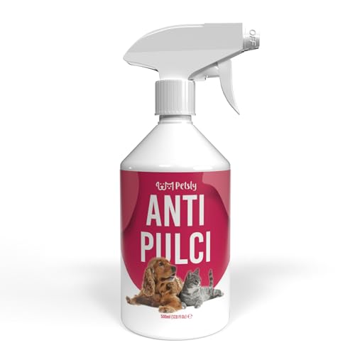 Petsly® Spray Antipulci Gatto e Cane - 500 ml - Non Macchia - Trattamento Antipulci,...