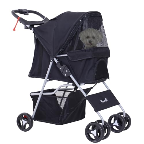 PawHut Passeggino Cani Gatti Animali Domestici Pieghevole 75L x 46P x 94Acm Nero