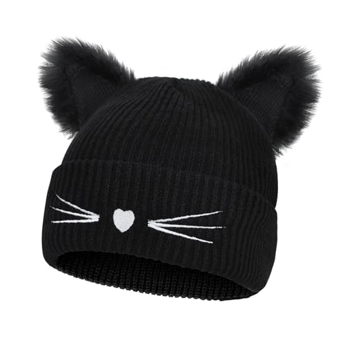 BEIFON Cappello Donna Pon Pon Invernali Orecchie da Gatto Berretto Lana Beanie Lavorato a...