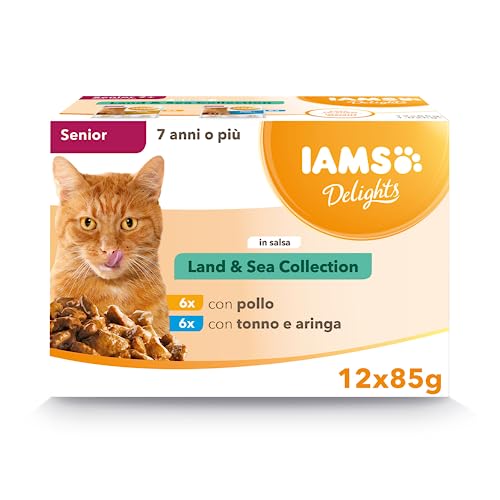 IAMS Delights Land & Sea Collection Alimento umido in salsa - per gatti anziani con una...