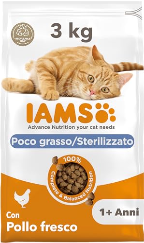 IAMS Poco grasso/Sterilizzato Cibo secco con pollo fresco per gatti di 1+ , 3 kg