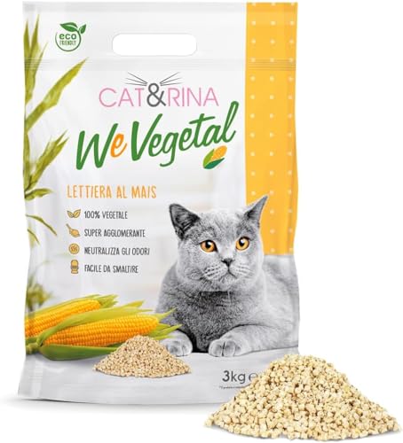 Cat&Rina WeVegetal, lettiera per gatti agglomerante Sabbia al mais da 5,5l., 100% di origine...