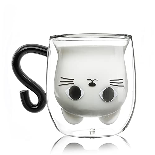 Qinhai Tazza Gatto, Doppia Parete Vetro, da Caffe, Idee Regalo Donna Amica Moglie Maestra...