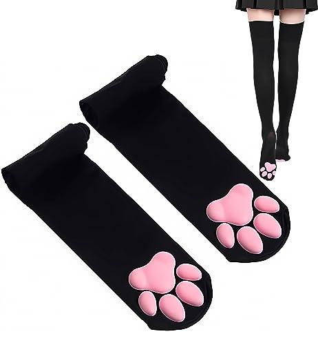 Calzini alti a forma di zampa di gatto, graziosi e morbidi calzini 3D con dita dei fagioli a...