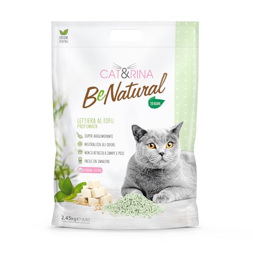 Cat&Rina BeNatural, lettiera per gatti al tofu da 5,5l. Lettiera gatto agglomerante di origine...