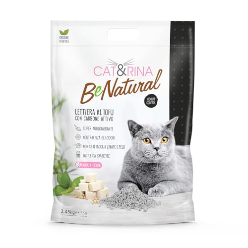 Cat&Rina BeNatural, lettiera per gatti al tofu da 5,5l. Lettiera gatto agglomerante vegetale....