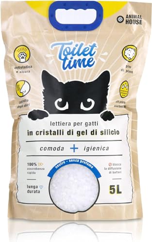 Animal House Toilet Time - 5L Lettiera in Cristalli di Silicio per Gatti - Antistatica e Sicura...