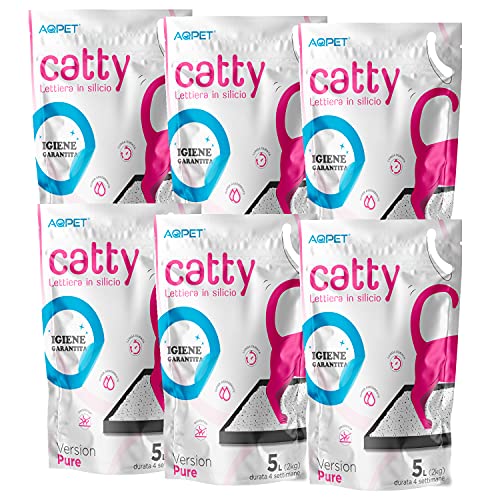 6 Confezioni Catty Lettiera al silicio cristalli per gatto 5 Lt a gel di silice profumo neutro...