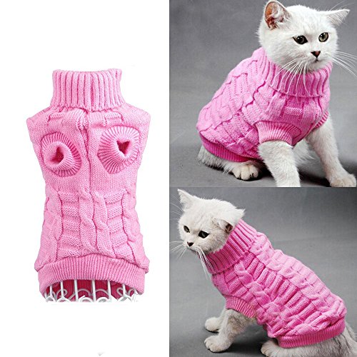 Maglione con dolcevita, a maglia intrecciata, per cani di piccola taglia e gatti, abbigliamento...