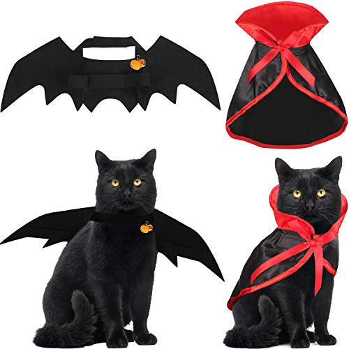 Boao 4 Pezzi Costume da Gatto di Halloween Gatto Costume da Pipistrello Cape Ali con Campane di...