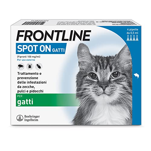 FRONTLINE Spot On, 4 Pipette, Gatto, Antiparassitario per Gatti e Gattini di Lunga Durata,...