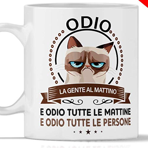 Tazze divertenti GATTO - Odio la gente al mattino. Il gadget regalo per la tazza con gatto più...